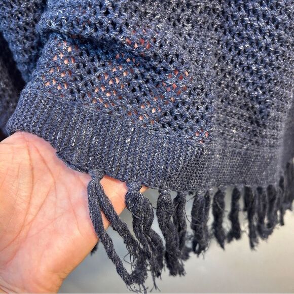 LAUREN RALPH LAUREN JEANS SWEATER LADIES PONCHO S/M BLUE FRINGE EVERYDAY CASUAL - Picture 5 of 10